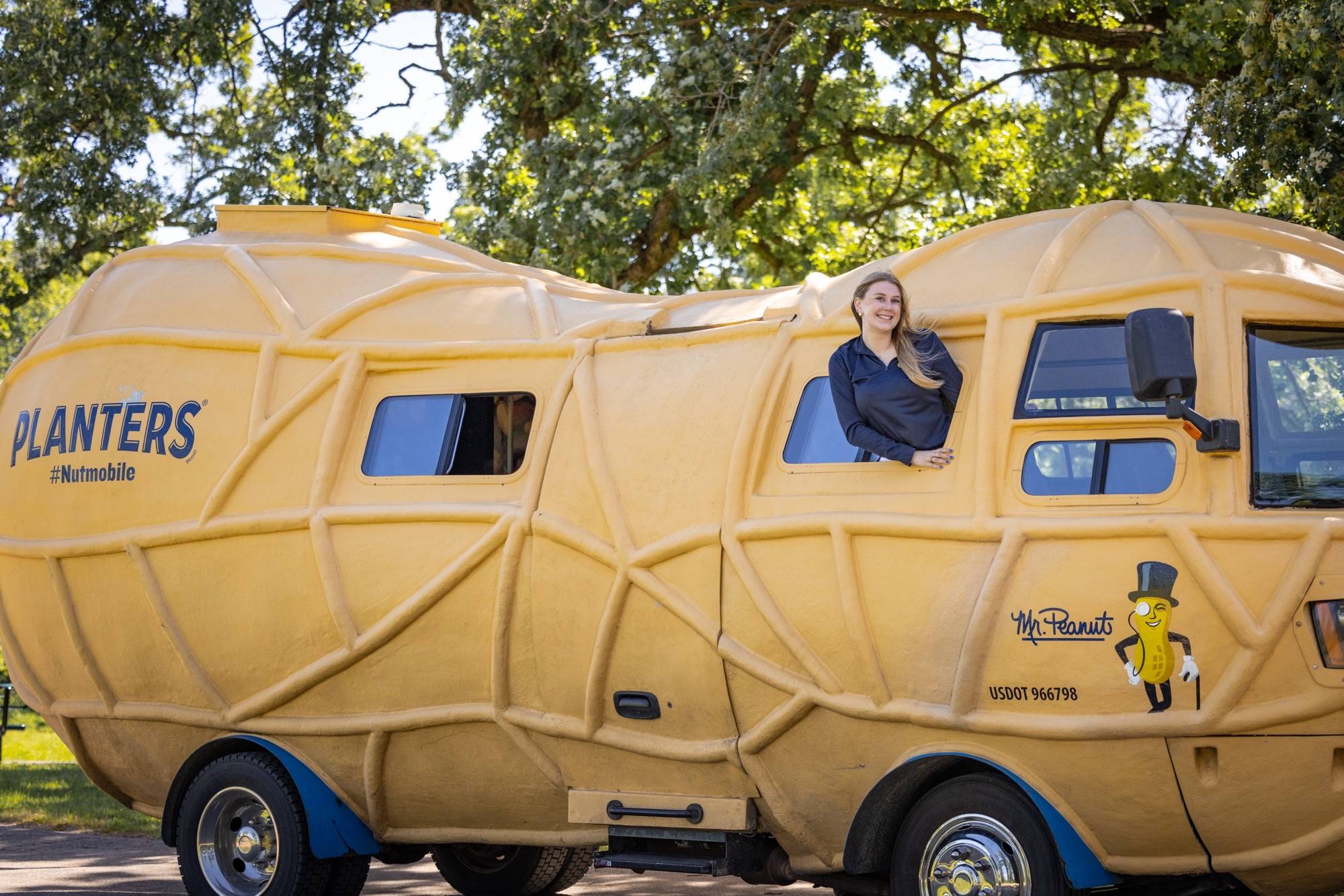 a person in the planters nutmobile