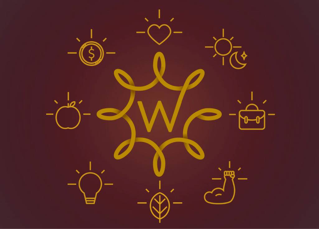 wellcats logo with 8 dimensions icons