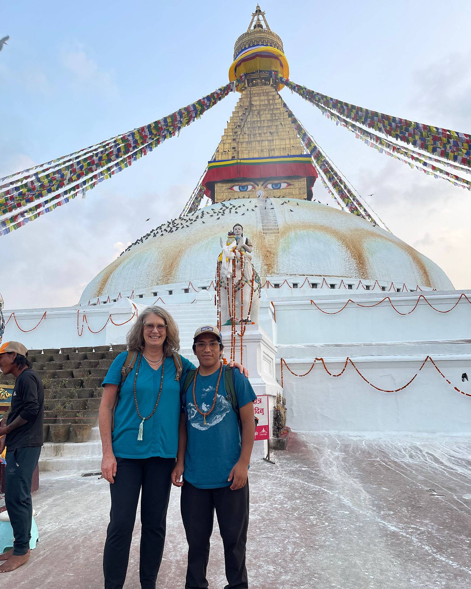 Holly Wisslery (left) and Dante at the Boudhanath Stupa in Nepal.