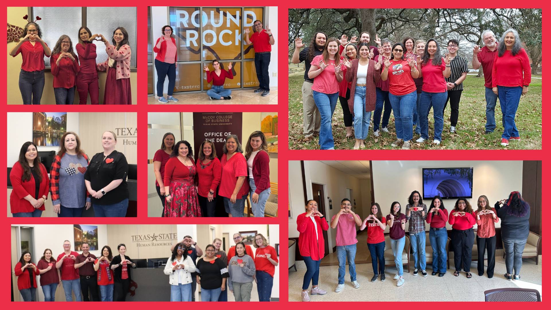 a collage of wear red day photos from across campus