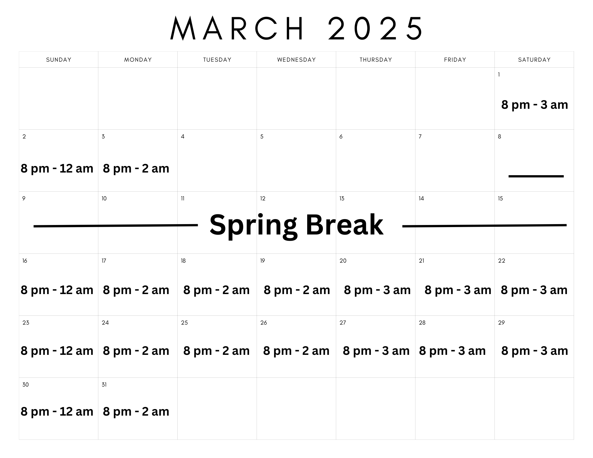 March 2025 Schedule 