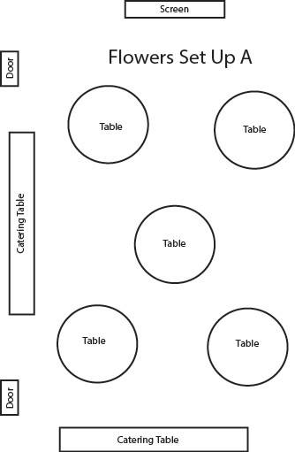 Line diagram layout for event set up in Flowers hall for catering