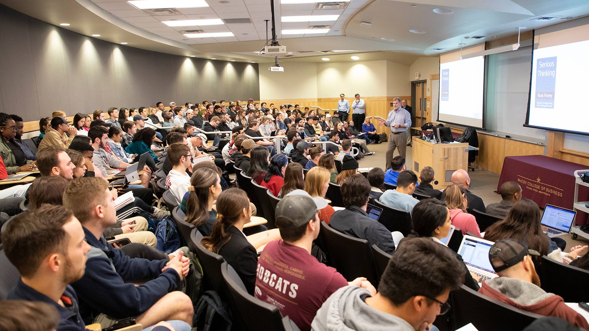 students in a business class room