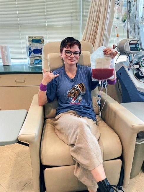 a person donating blood