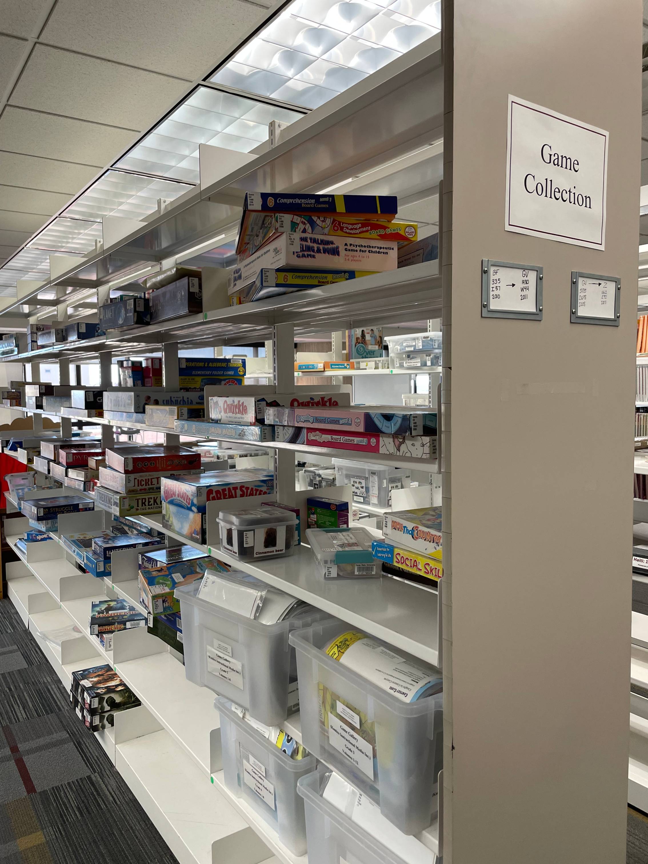 games on shelves