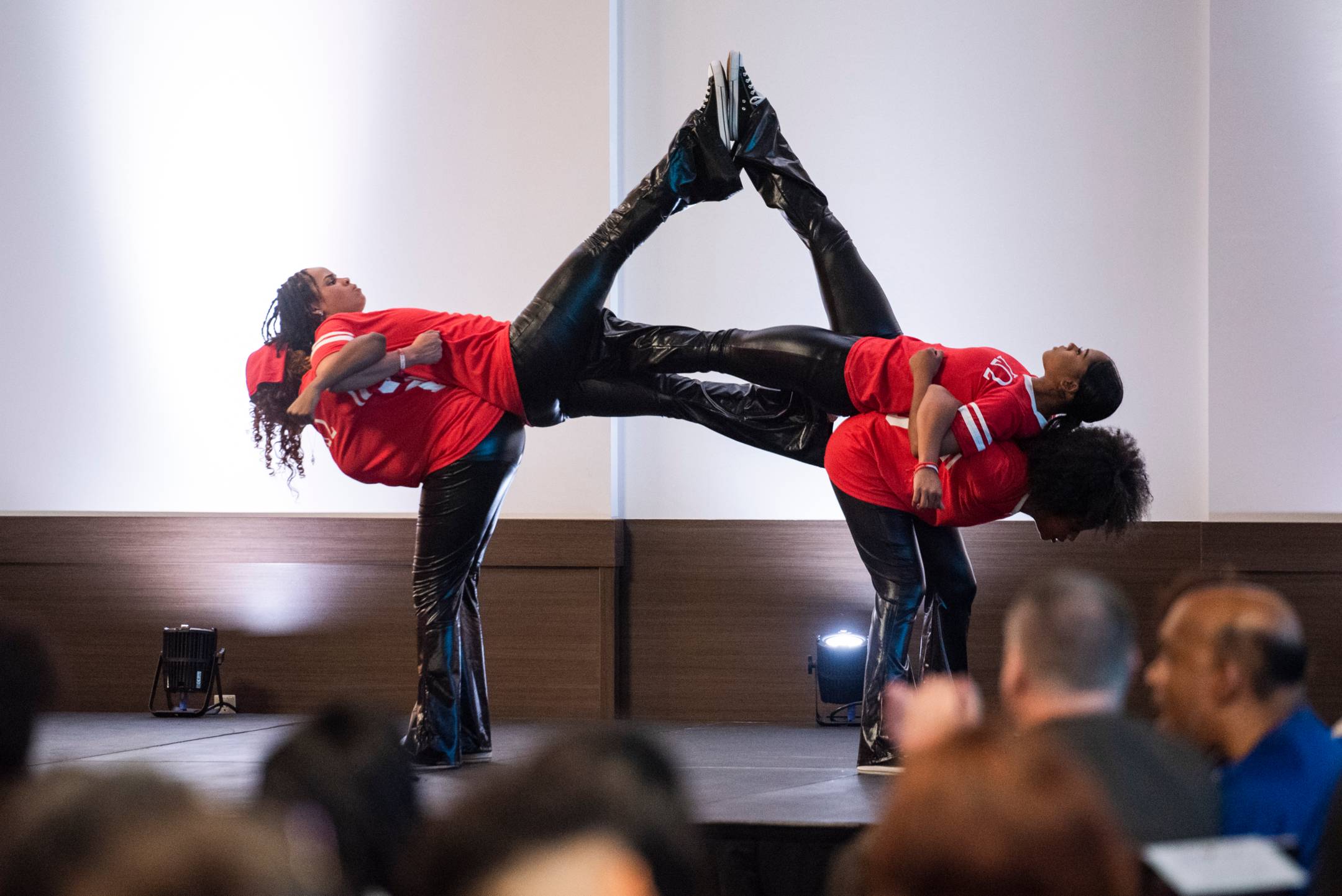 The women of Delta Sigma Theta Sorority incorporated performing at a step show