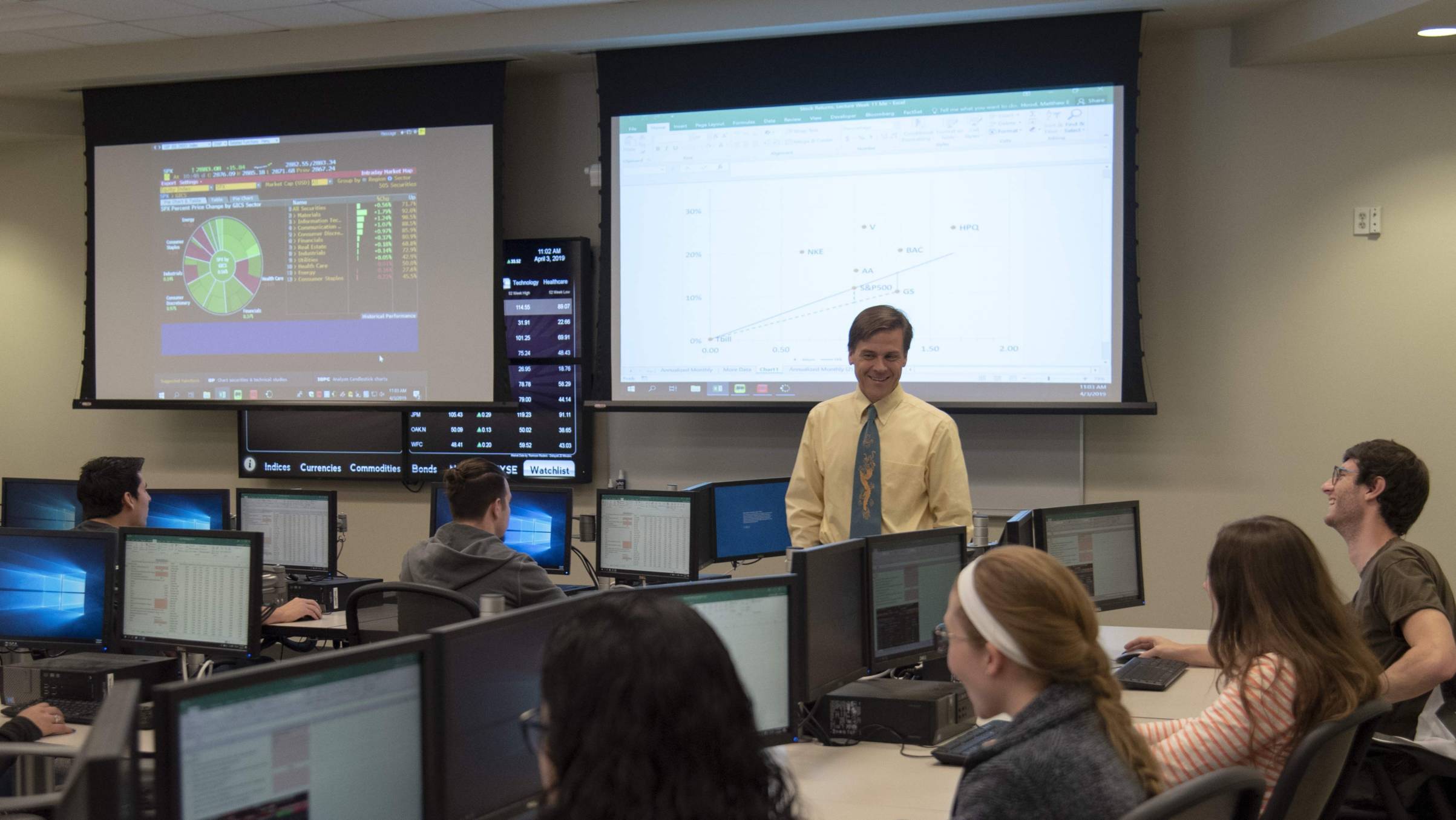 Professor in trading lab