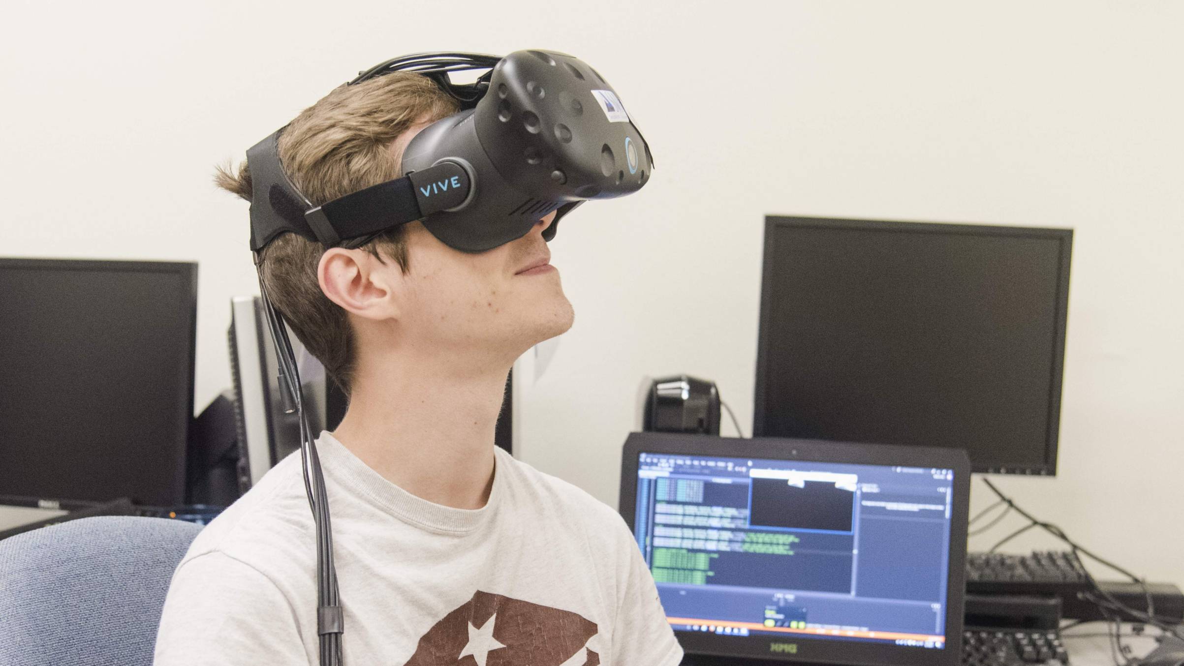 Student wearing VR headset