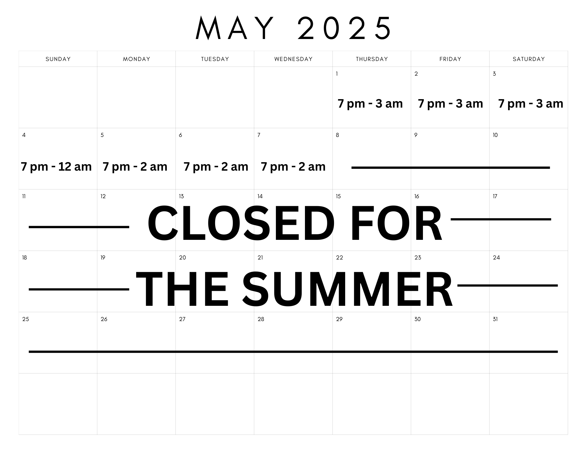 May 2025 Schedule 
