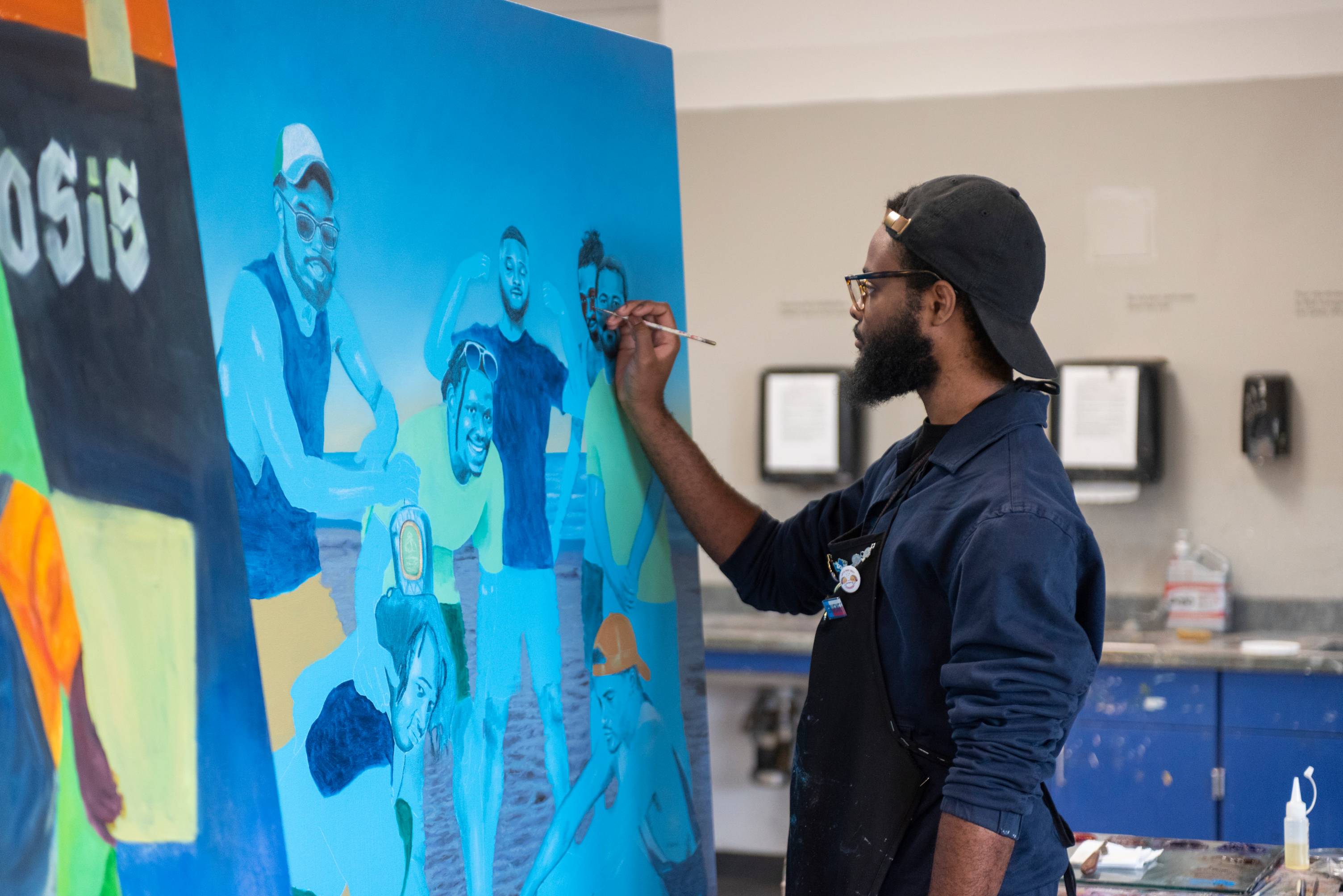 in a art studio where a student is painting