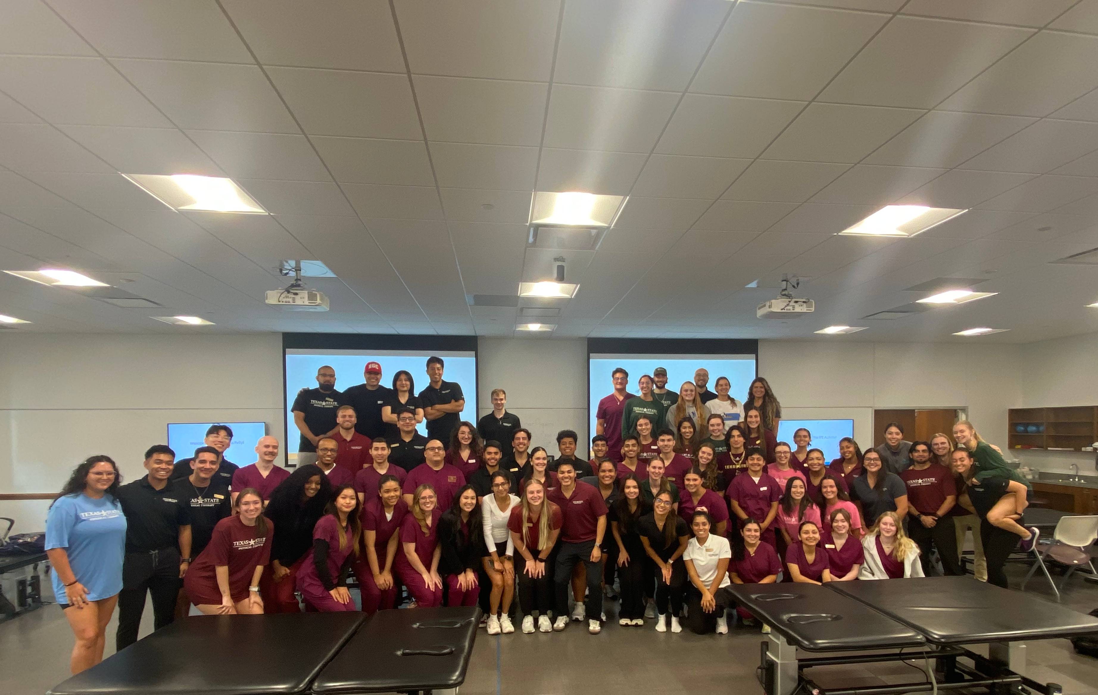 RTT, RT, and DPT students working together at an IPE event.