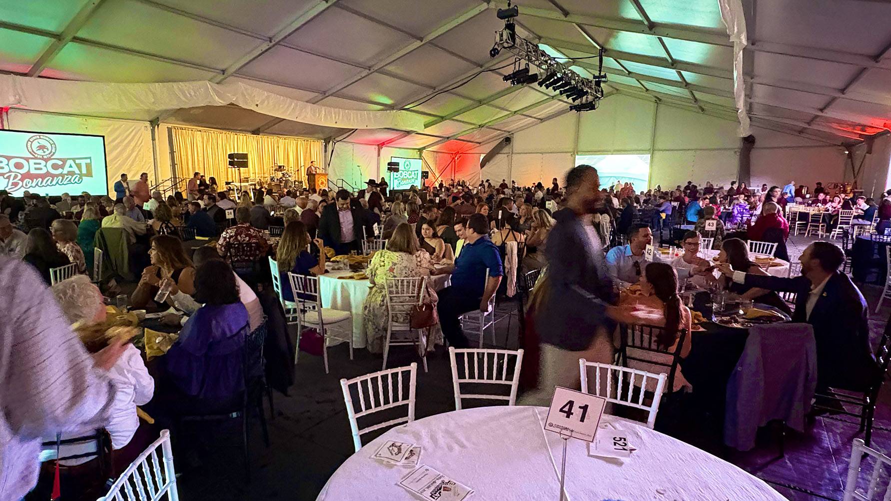 A crowd of people mingle at Bobcat Bonanza.
