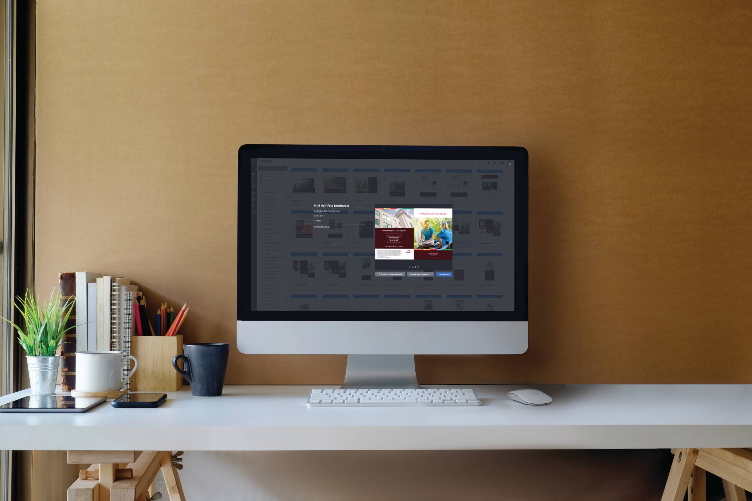 a computer monitor on a desk