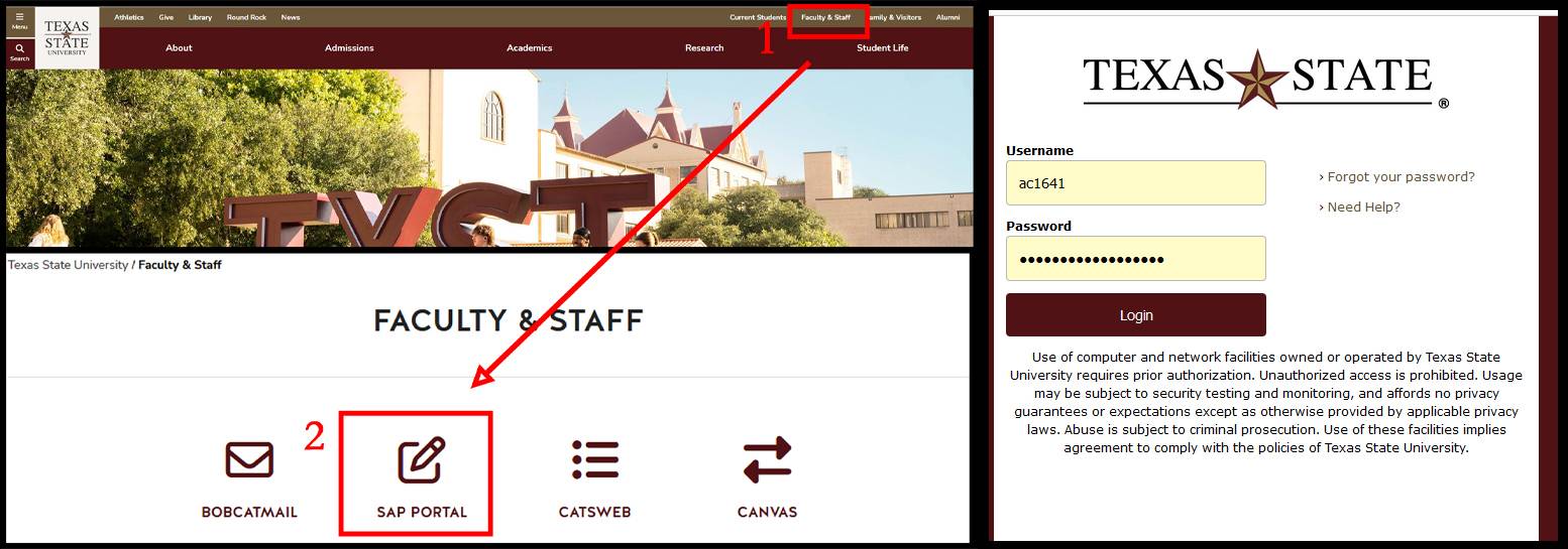 SAP location and password screen