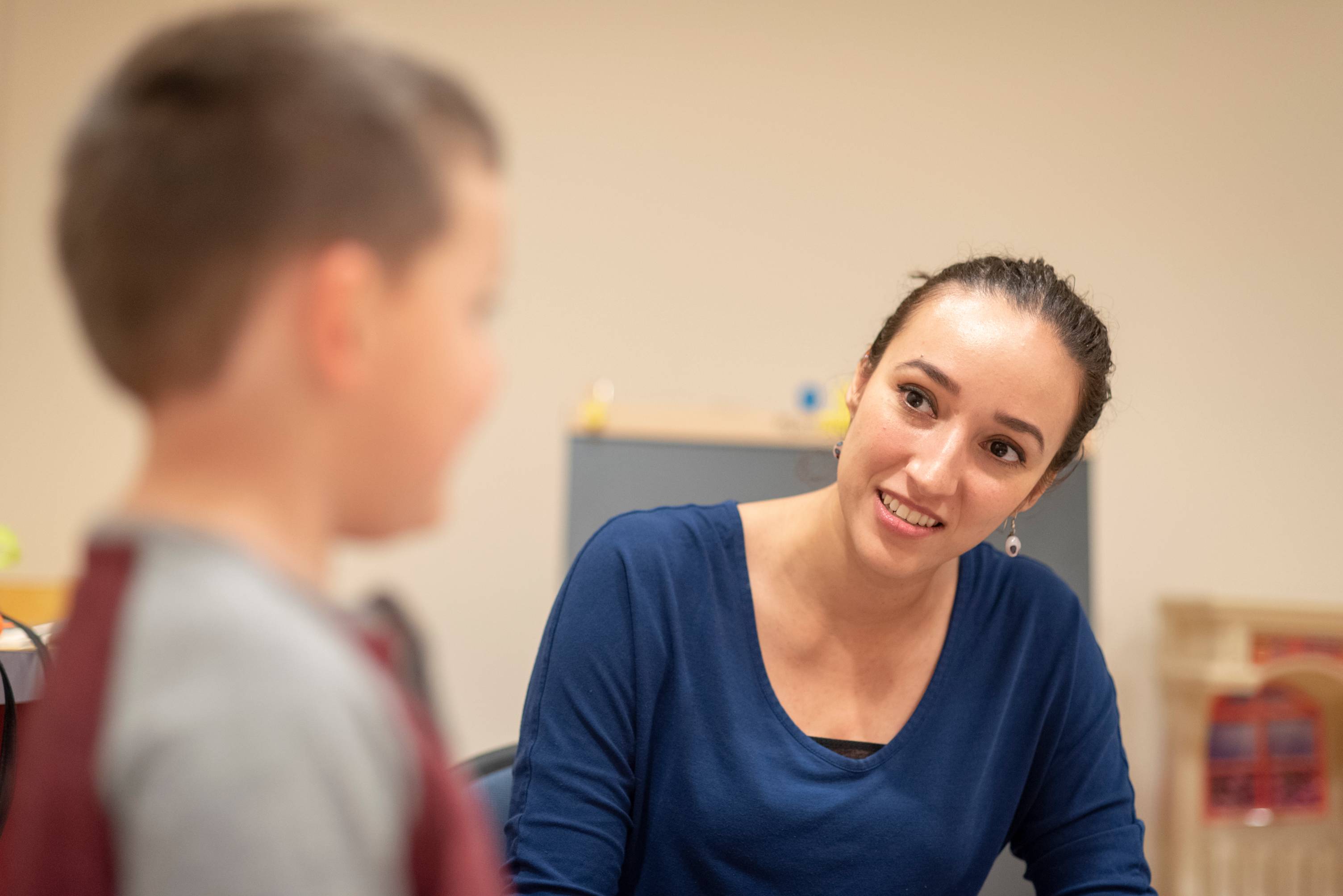 school counselor listening to child