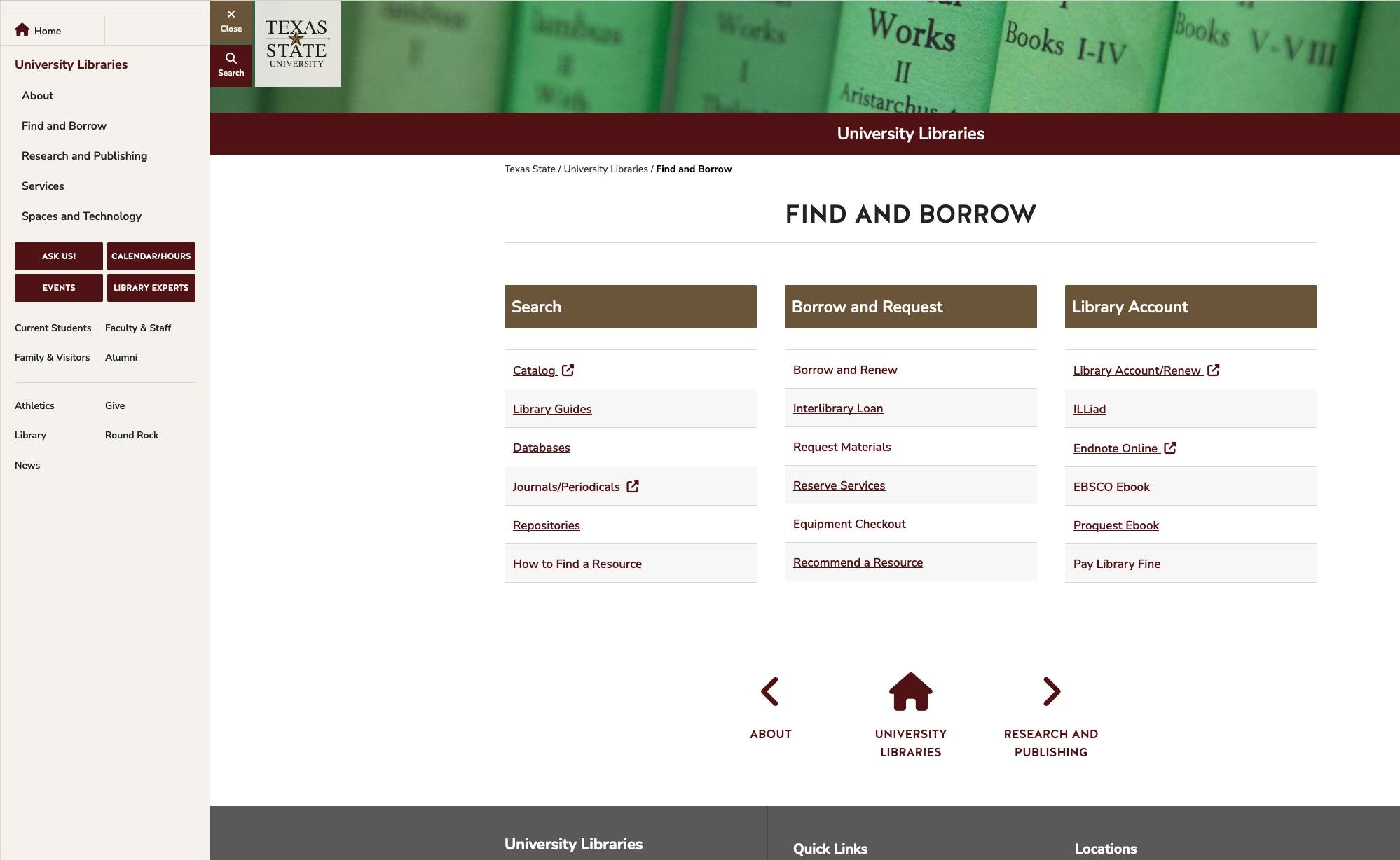find and borrow menu 