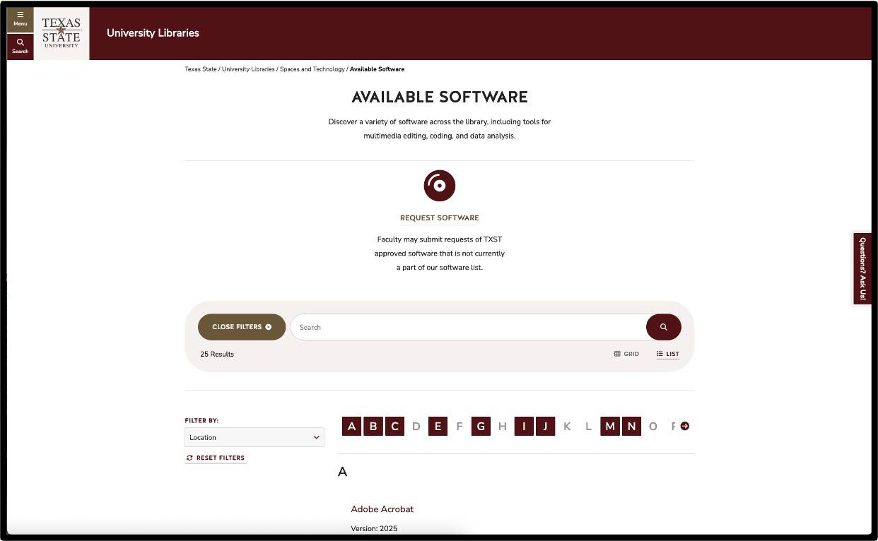 available software list web page