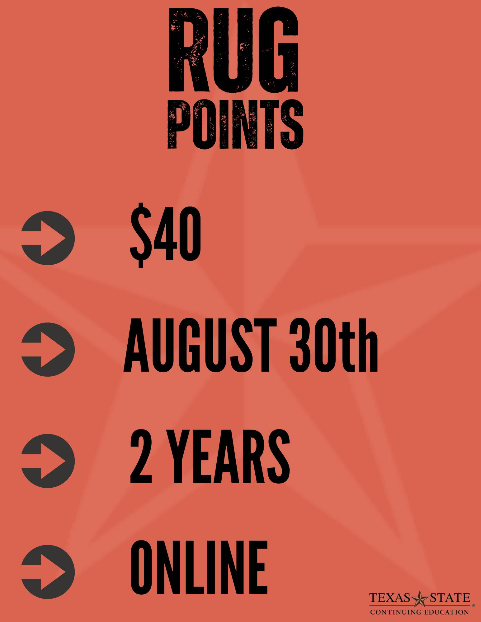 black text on tangerine background with a whisper white star