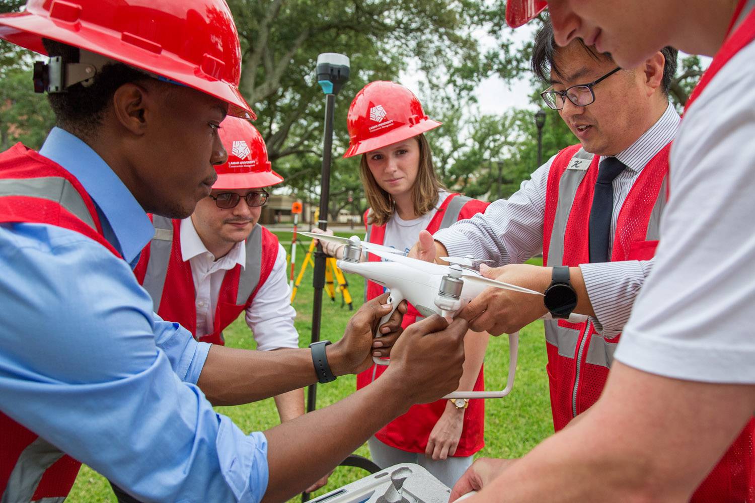students with drone