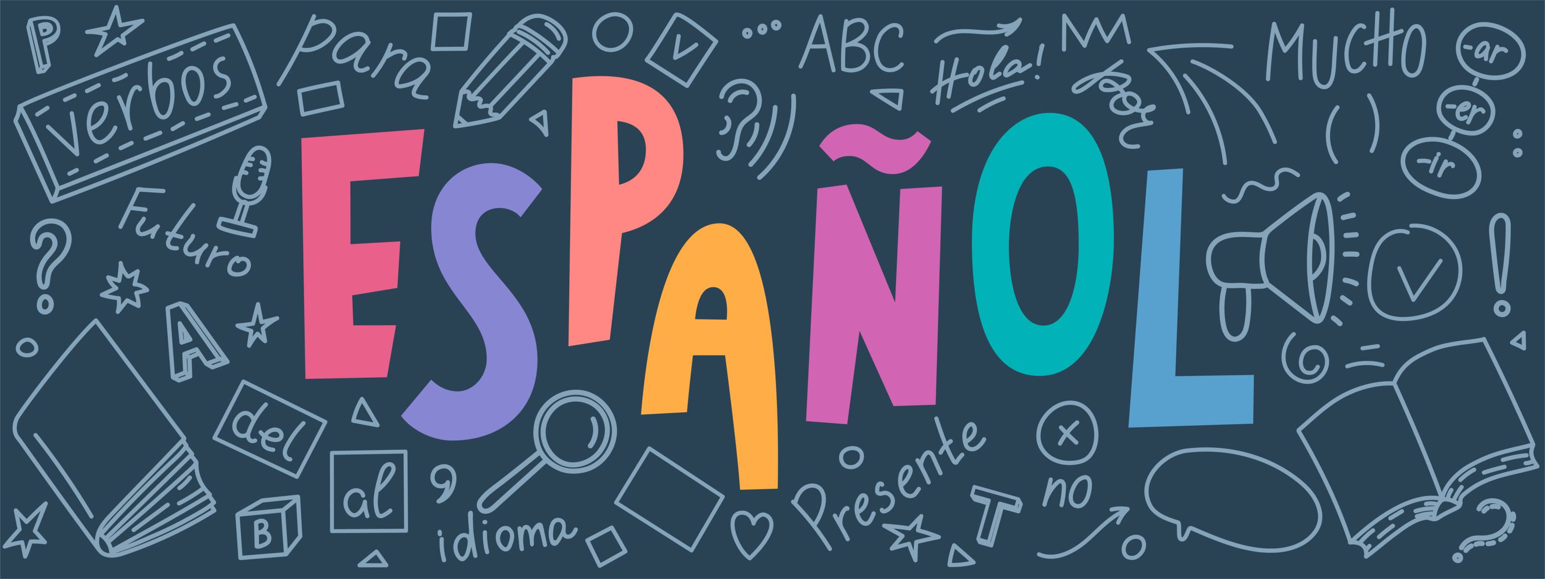 Colorful illustration of the word "ESPAÑOL"