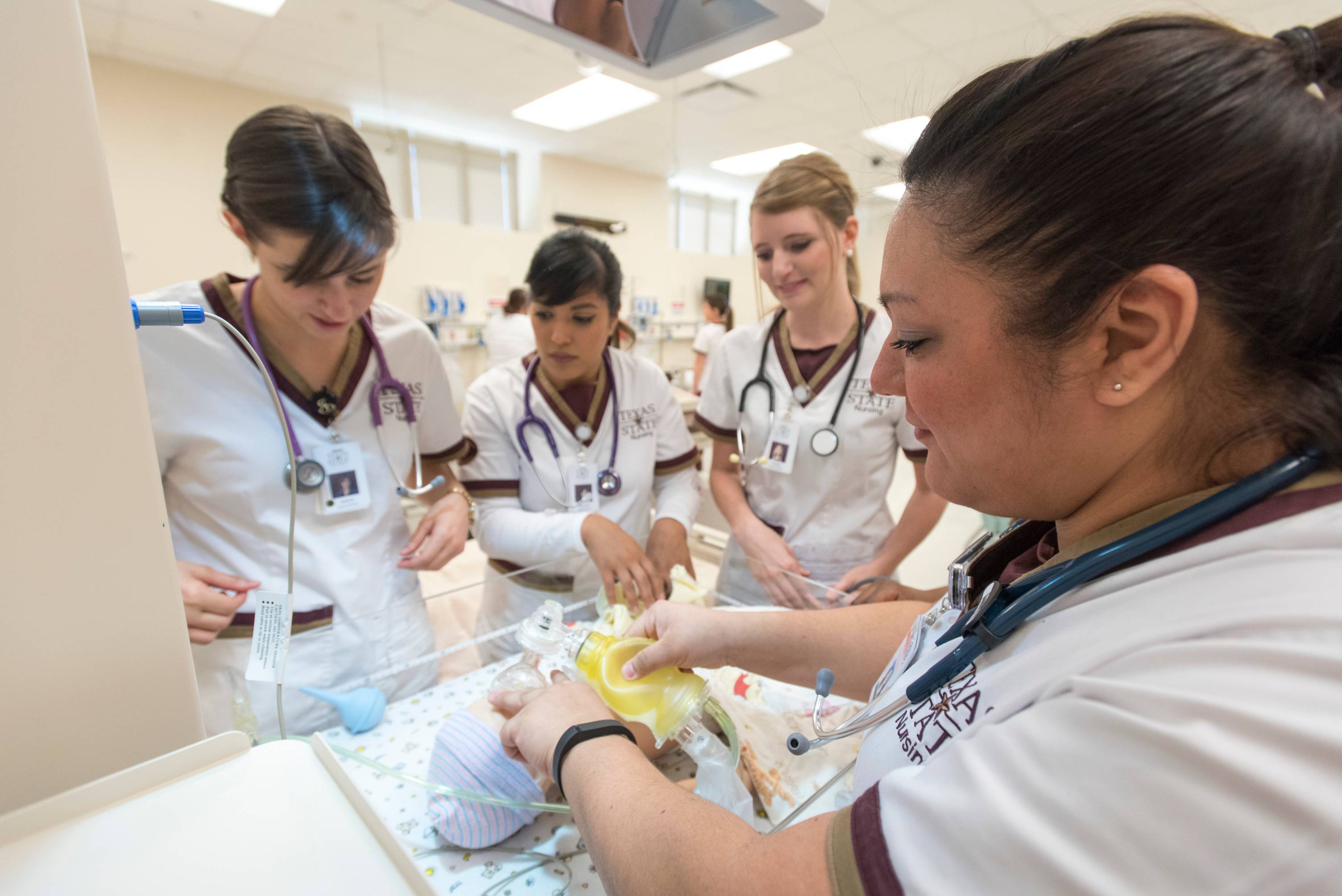 Nursing students learning from the teacher. 