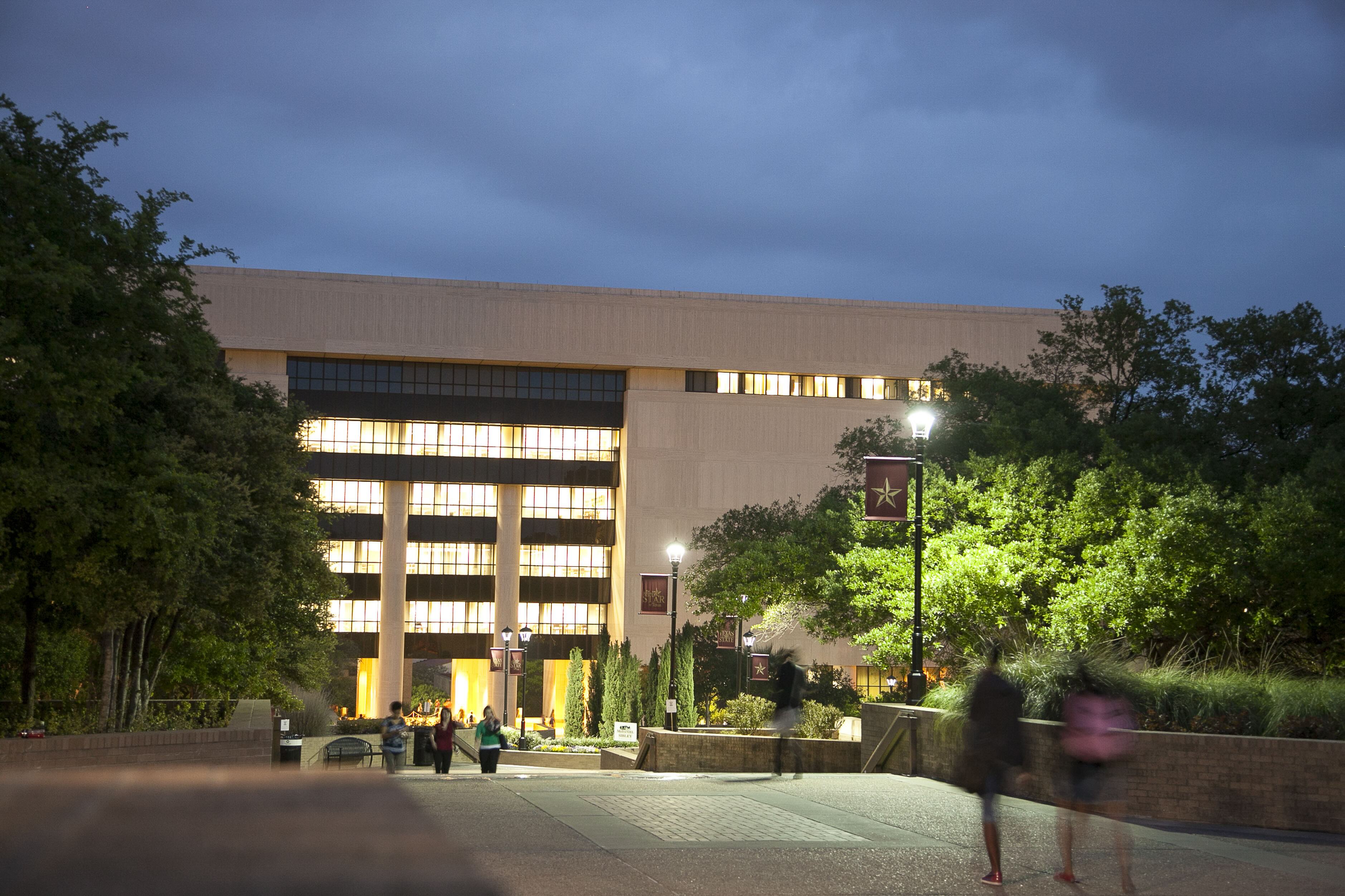 Alkek Library at dusk