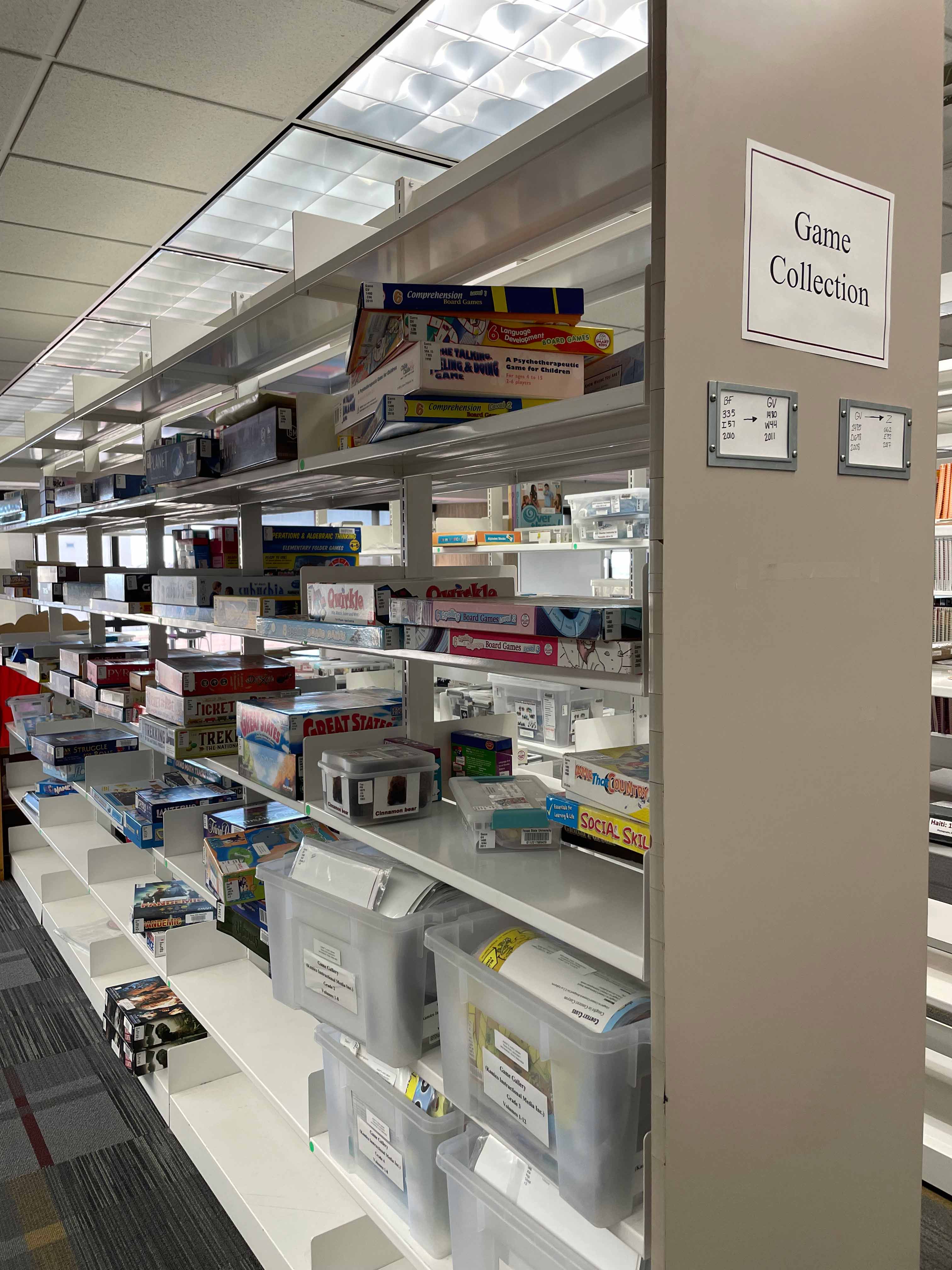 games on shelves