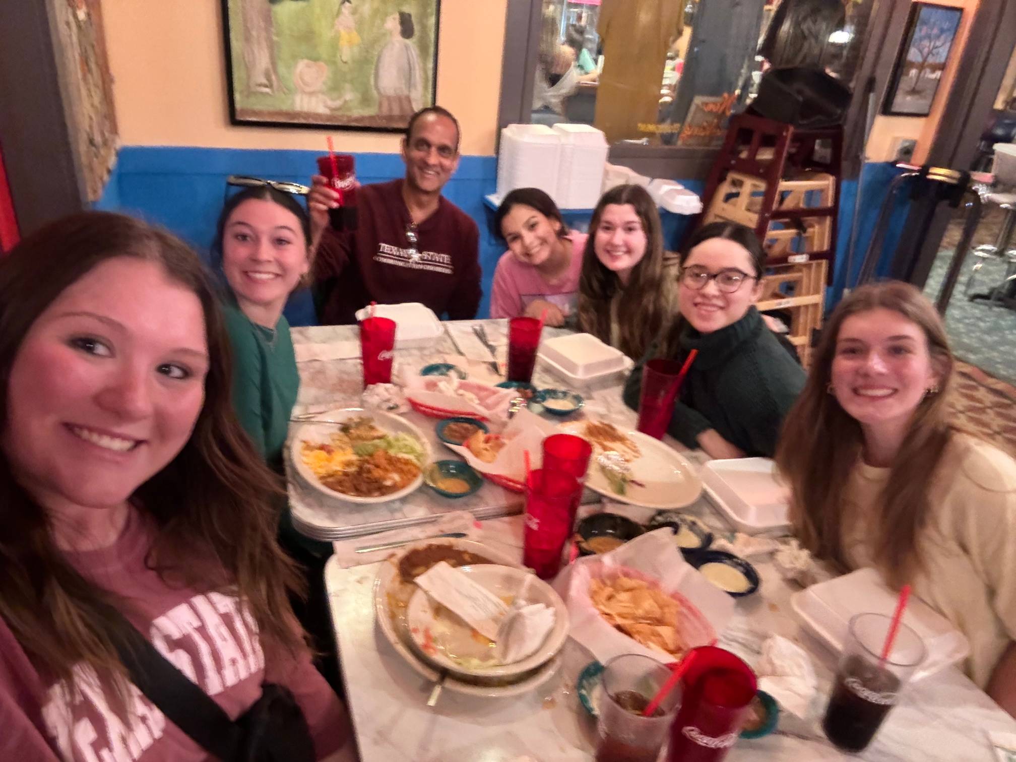 Dr. Ramanathan and Lab members having a good time in a Chuy's restaurant.