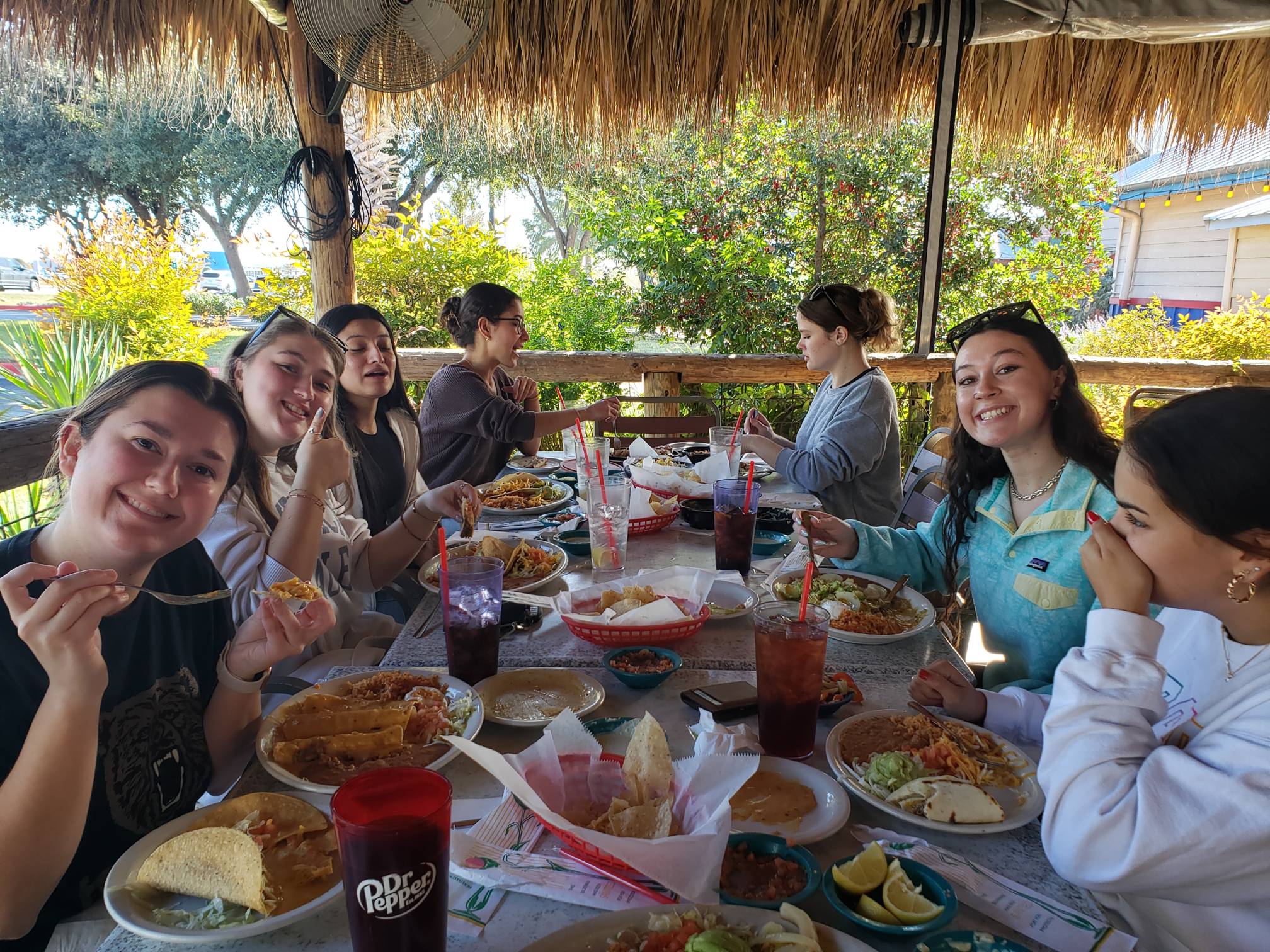 Lab members having a good time at a Chuy's restaurtant.