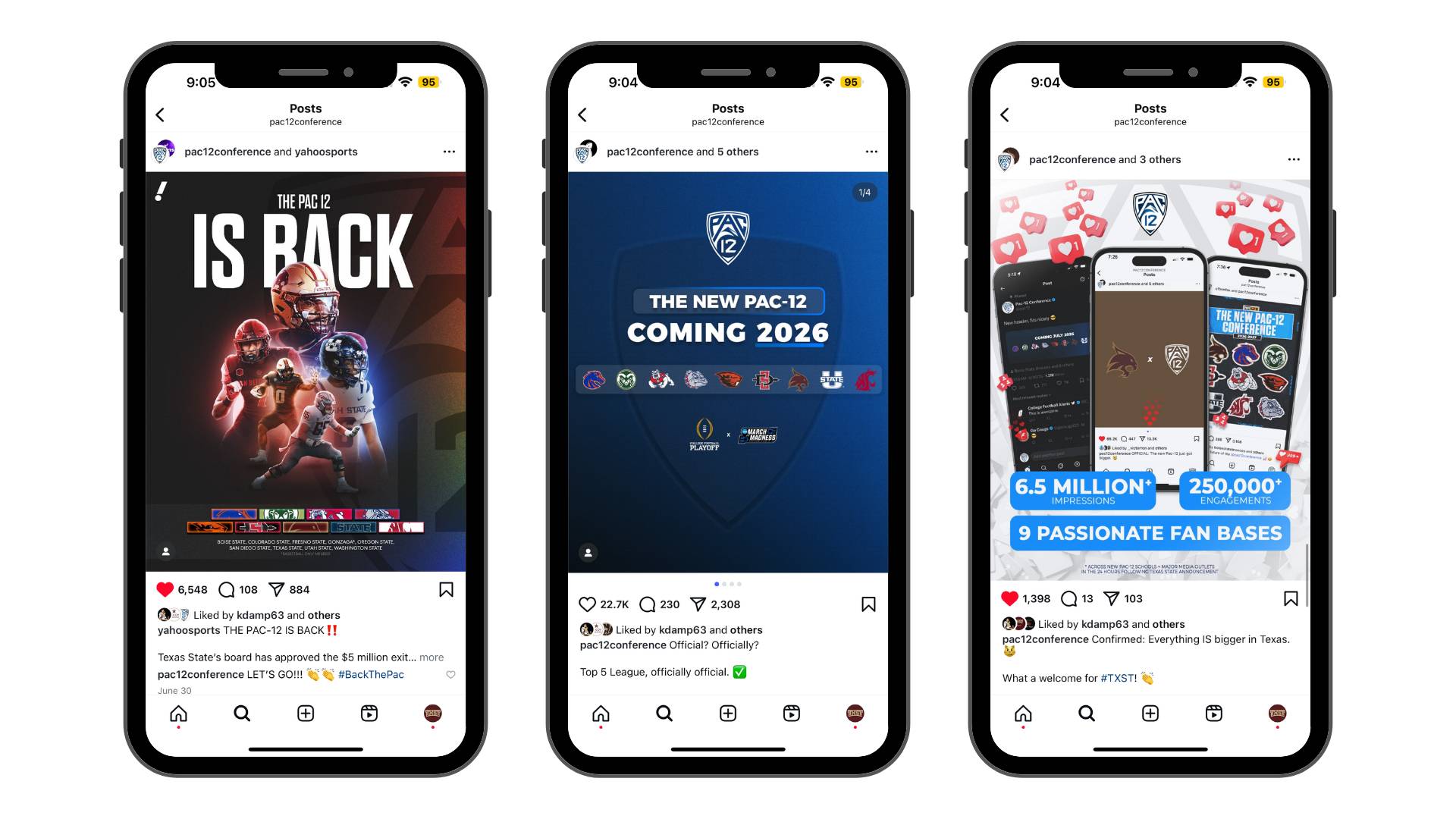 iphone mockups of pac-12 conference instagram posts