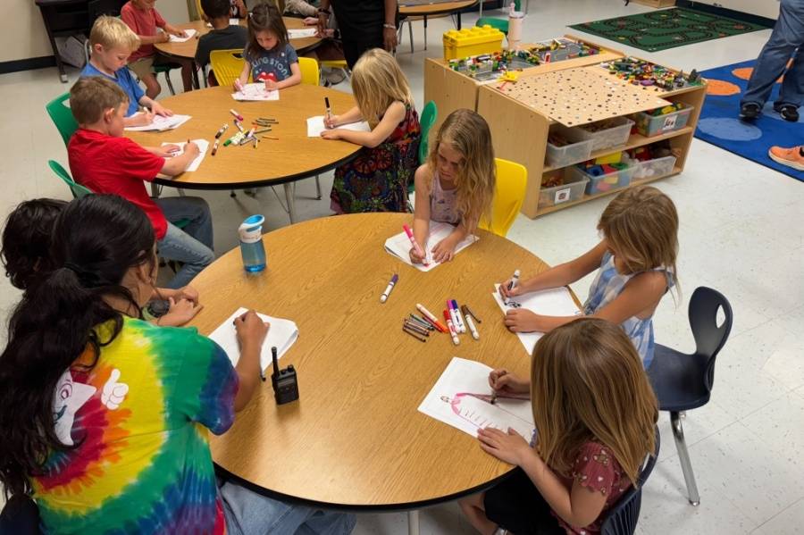 Students at Mina Elementary in Bastrop ISD participate in an Emotional Backpack Workshop as part of a Youth Mental Health Initiative with Bastrop County Cares June 27