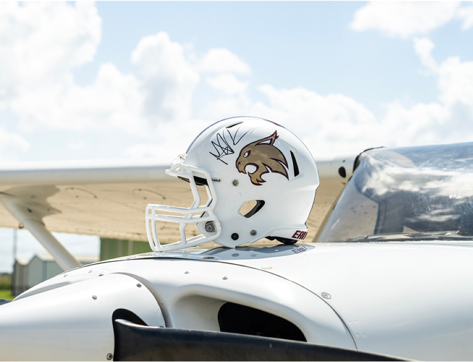 Texas State Aircraft with football helmet