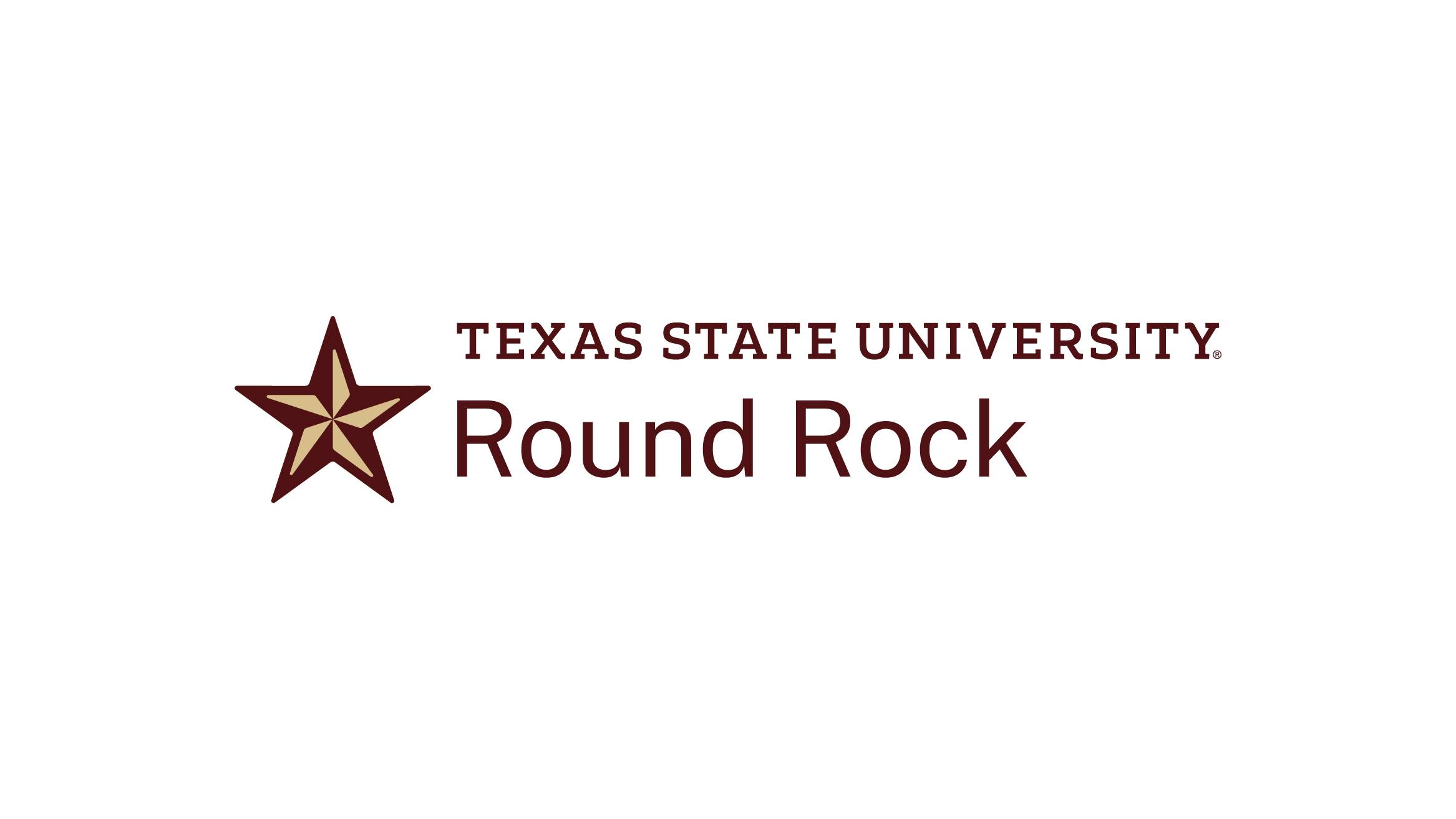 A maroon and gold star followed by the words "Texas State University Round Rock"