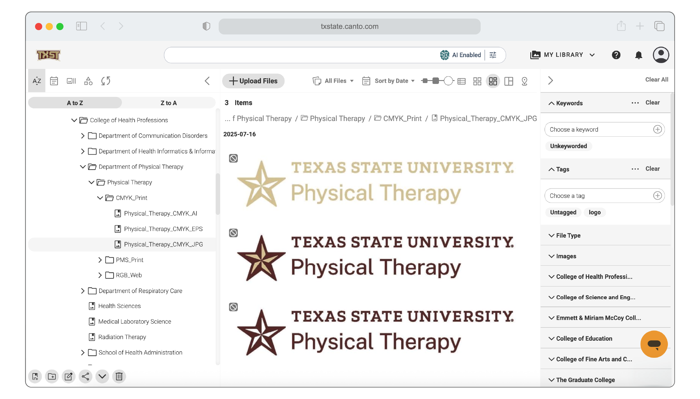 Screenshot of the folder view in Canto