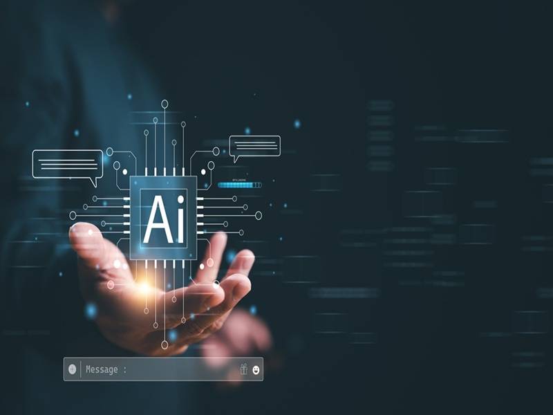hand with AI hologram
