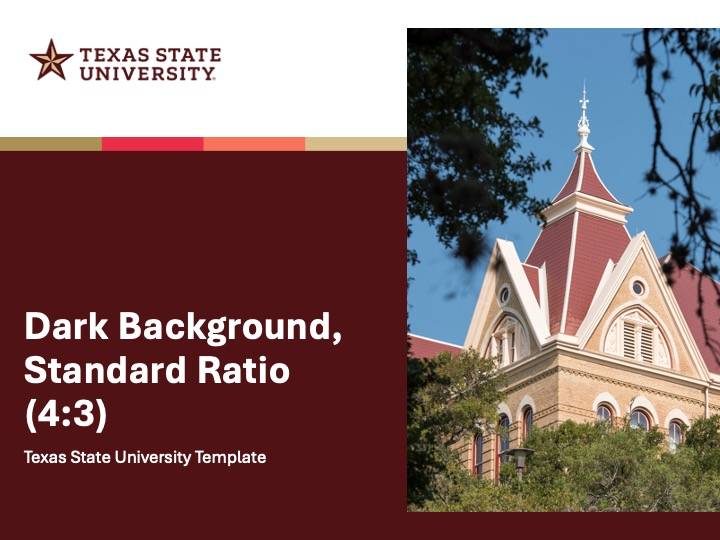 Maroon background with Texas State University logo