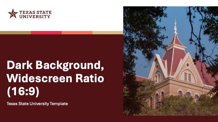 Maroon background with Texas State University logo