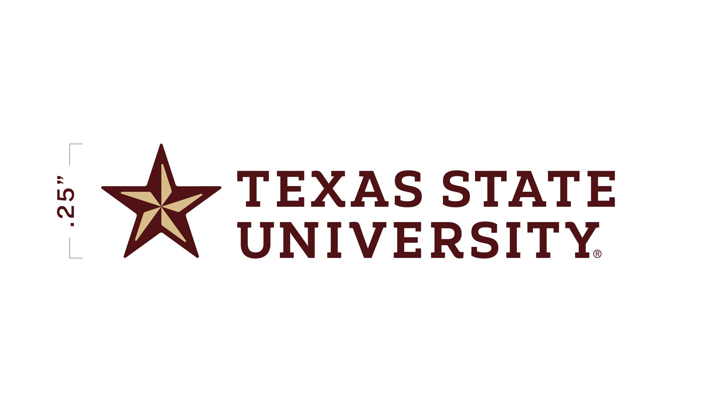 The primary University Logo in maroon and gold with a labelled measurement of .25 inches