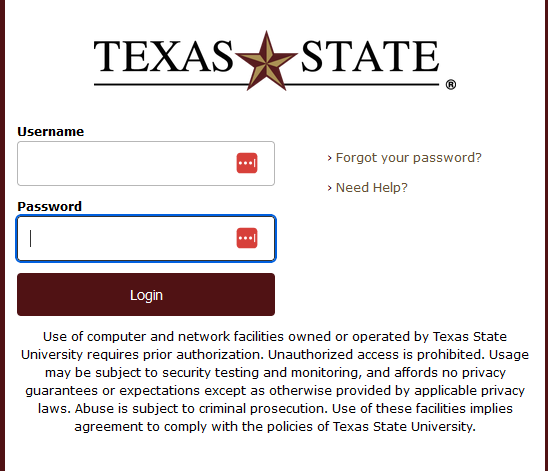 TXST username and password portal