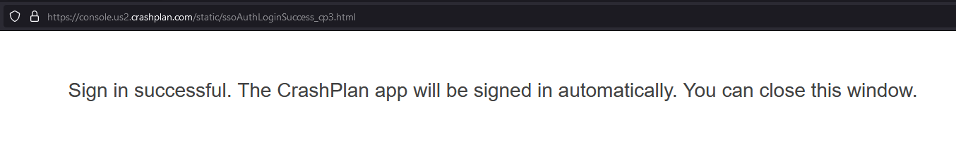 Sign In Successful pop-up page
