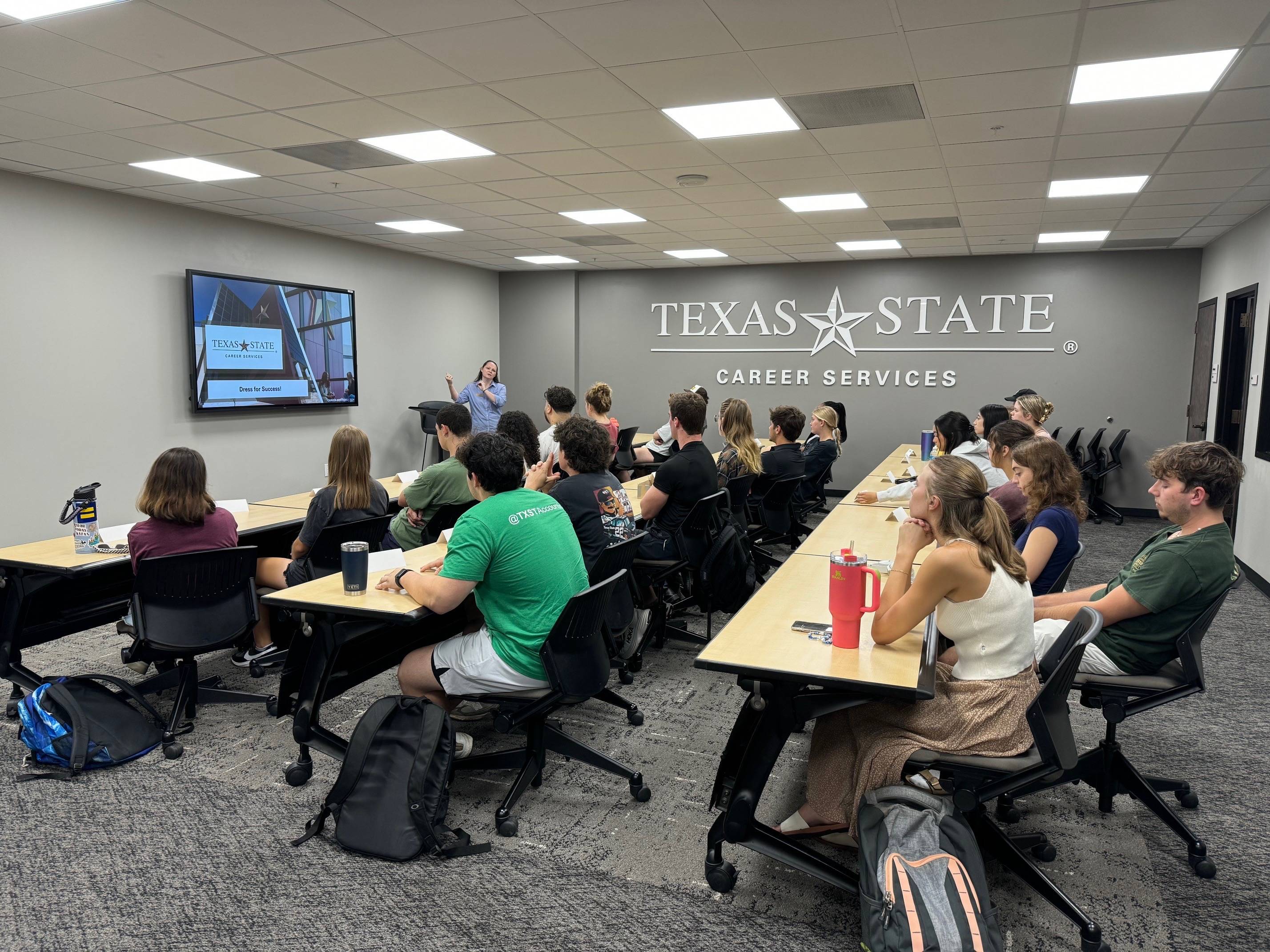 Students sitting in a room for career services 