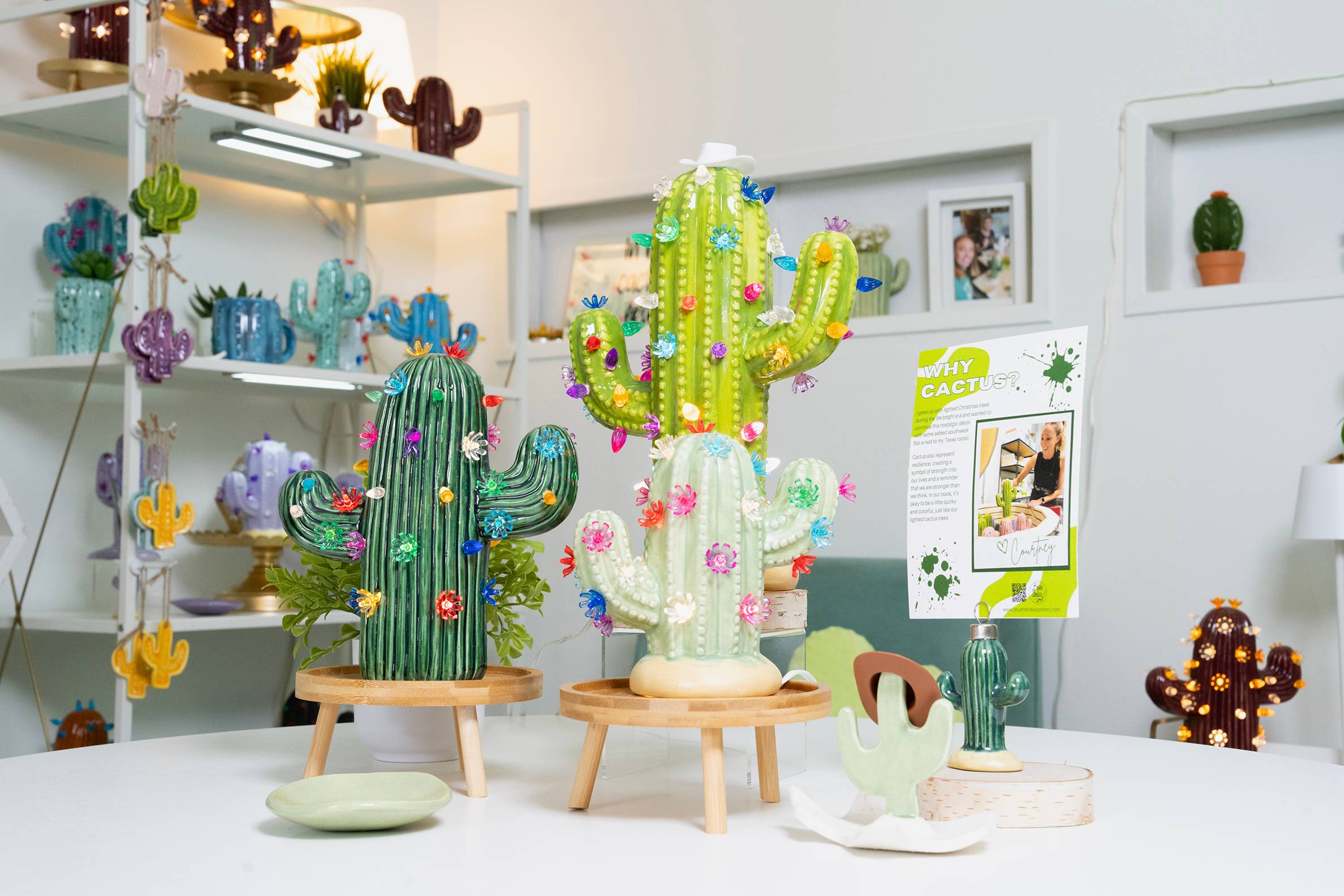multiple ceramic cactus lights in various sizes