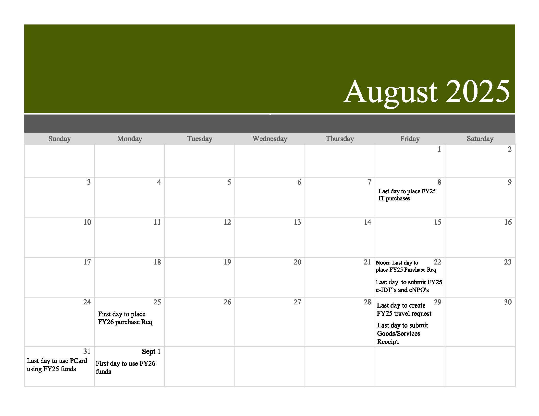 Fiscal Year 2025 Closing Date