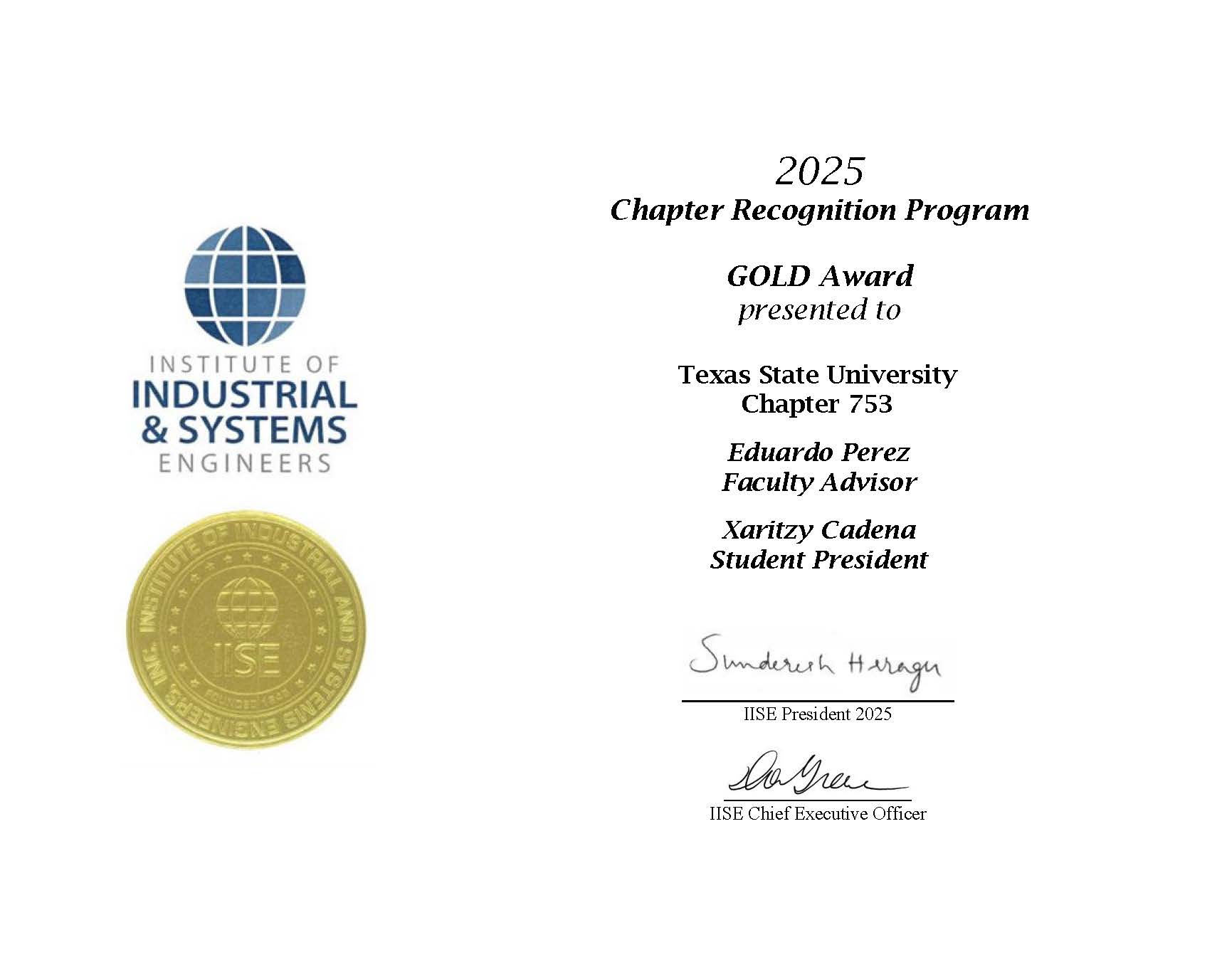 IISE chapter award 2025
