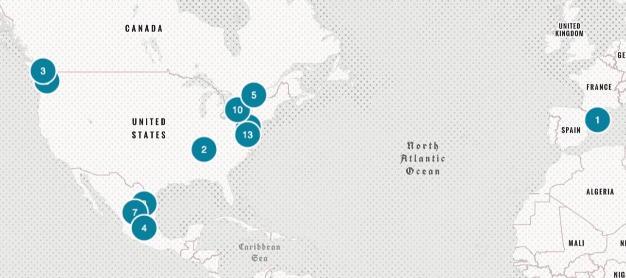 Map with blue numbers