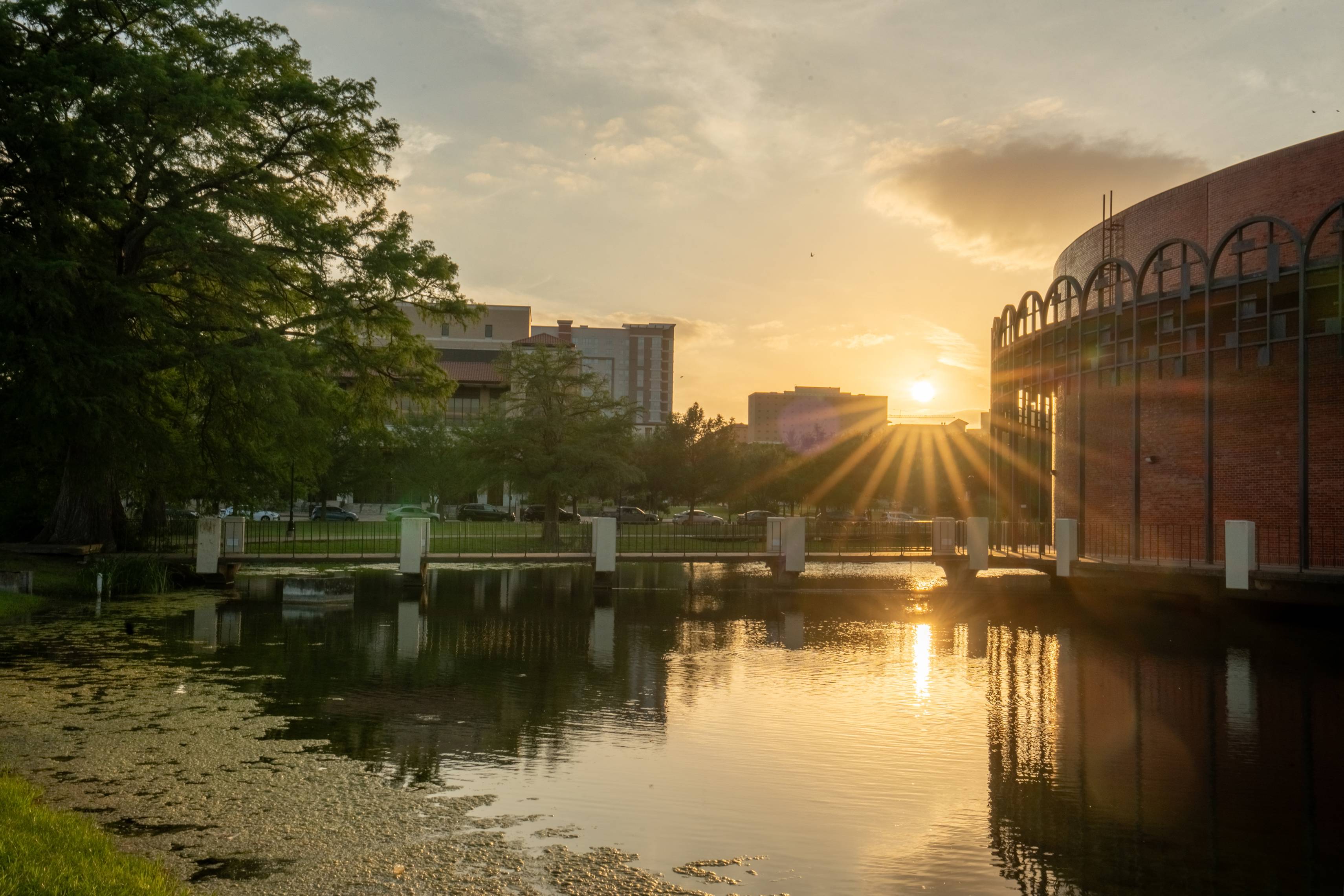 Department of Theatre and Dance building at sunset