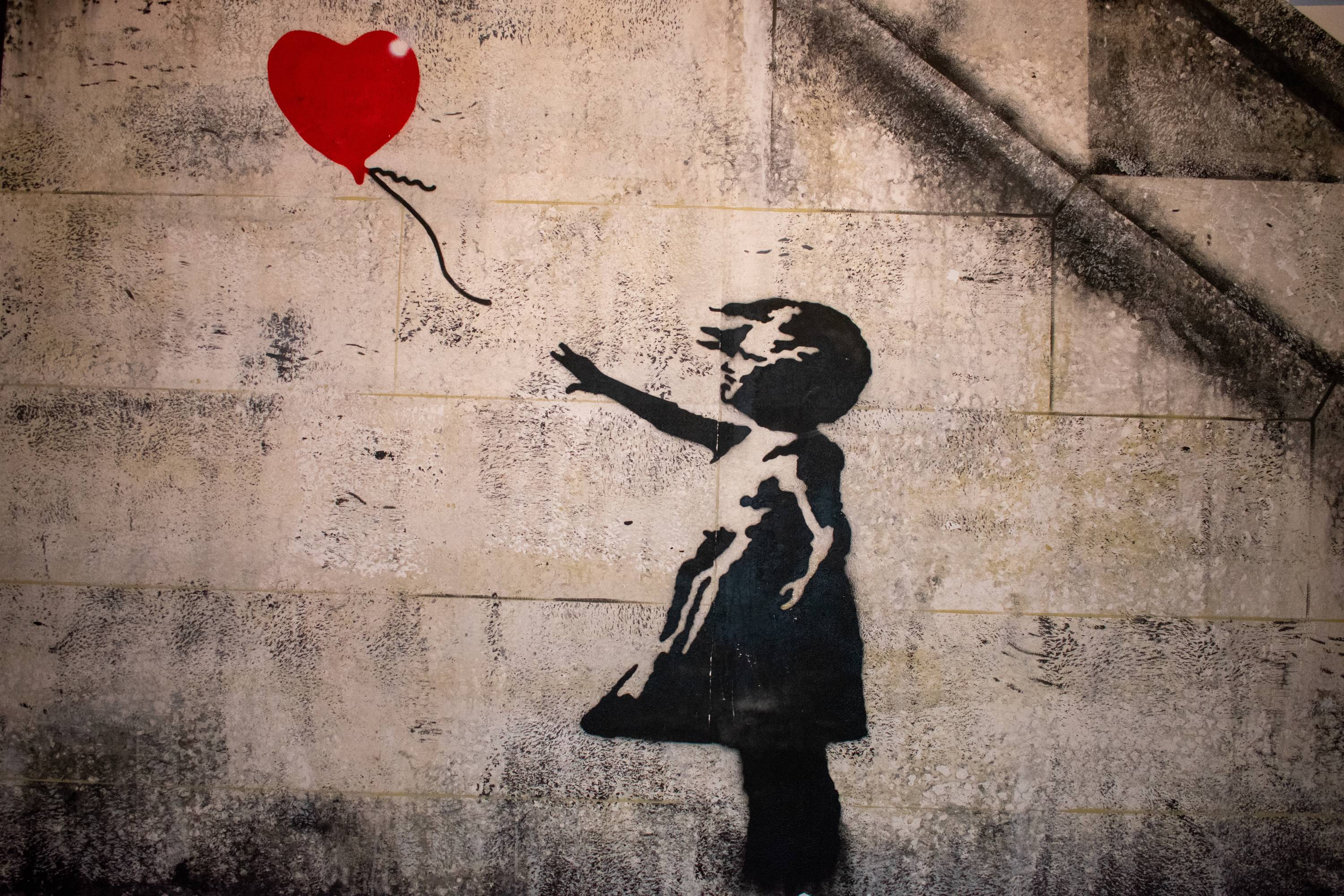 Painting of Heart balloon let go by little girl