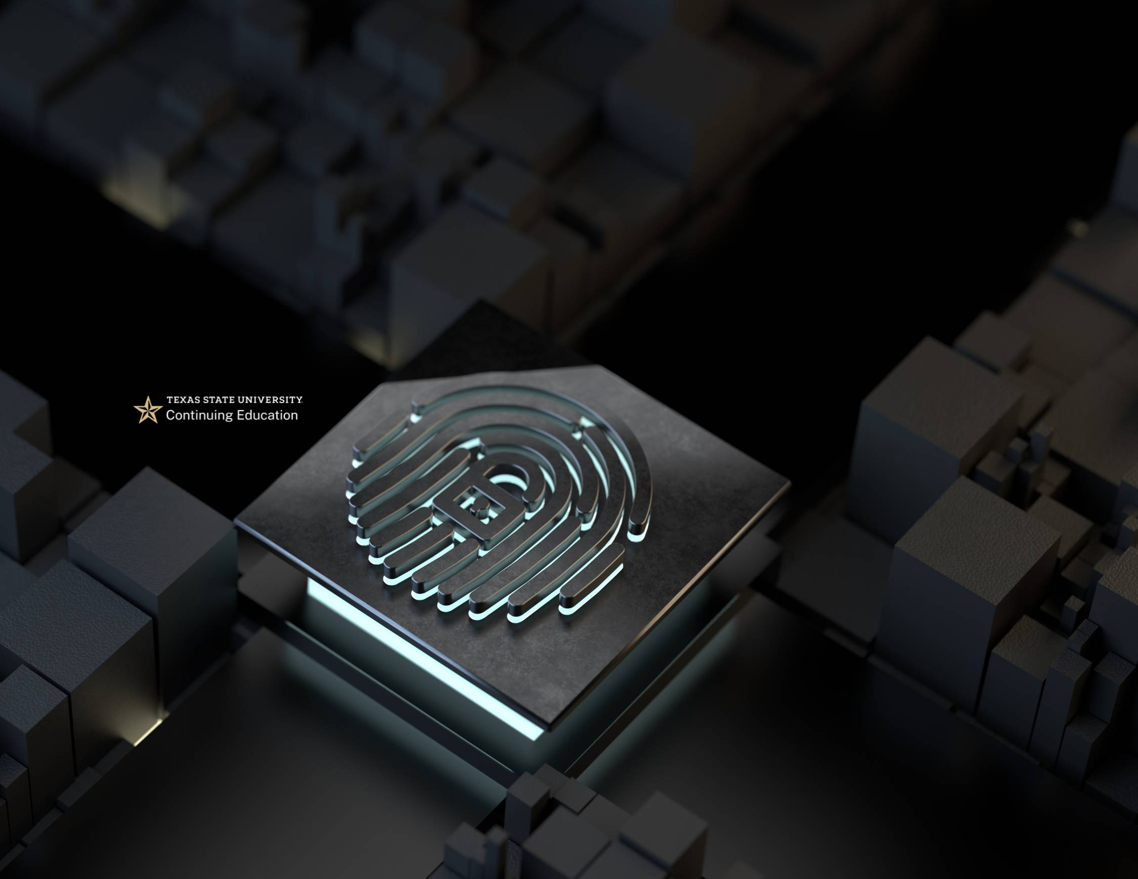 fingerprint in metal on black and silver computer chip