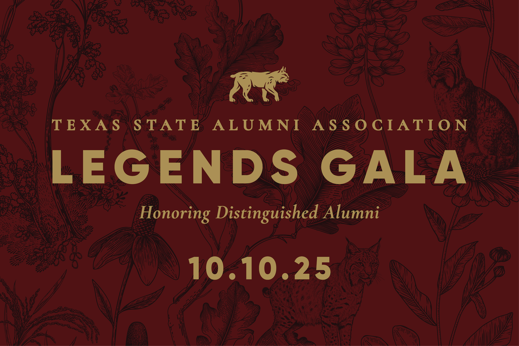 Maroon and gold Legends Gala graphic with date October 10, 2025