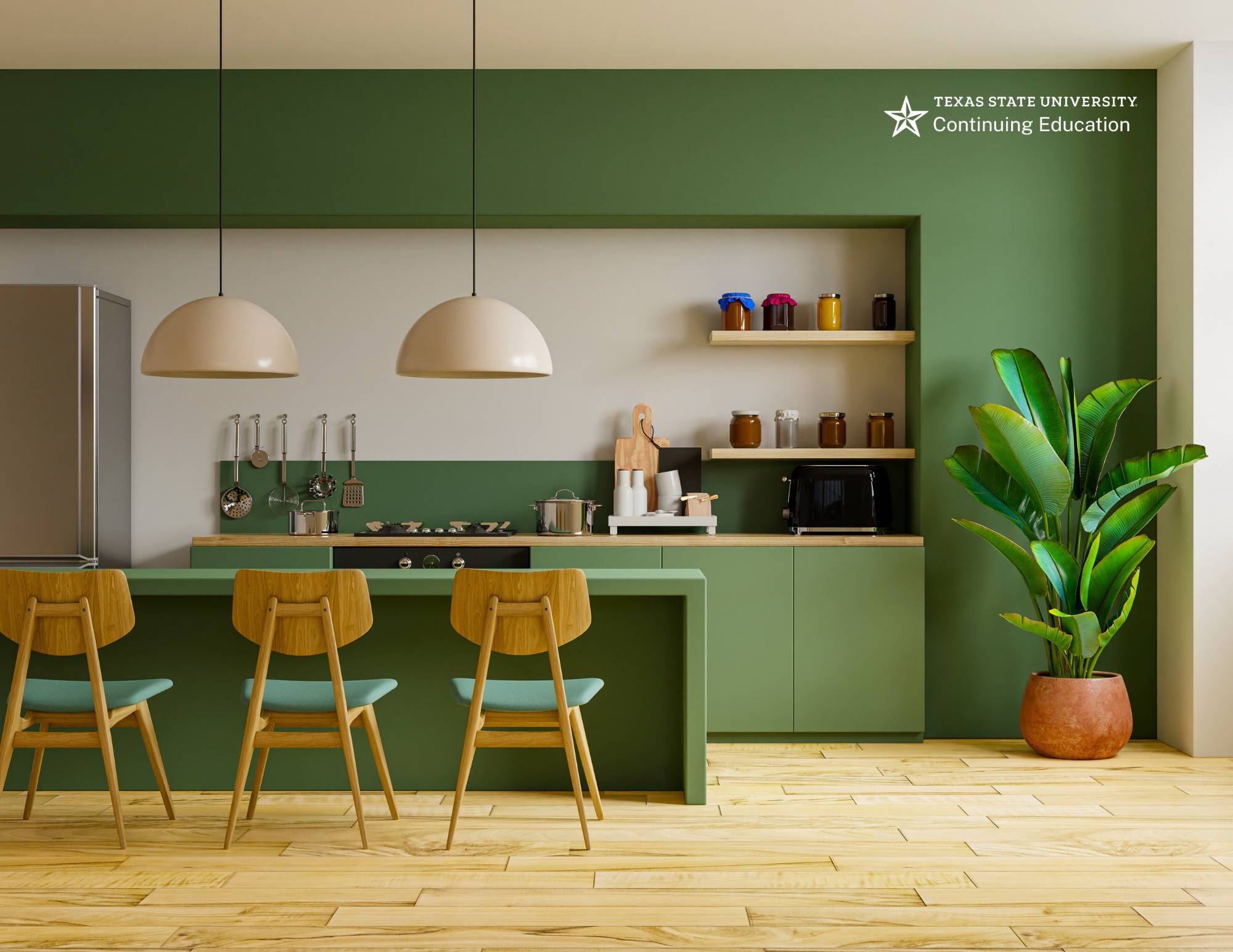 a modern green kitchen